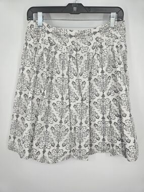 LOFT Black and White Damask Print A-Line Skirt 8P
